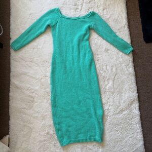 Chic Off-the-Shoulder Turquoise Sweater Dress
